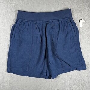 Falls Creek Linen‎ Blend Shorts - Elastic Waist Pull On Casual Blue Size S